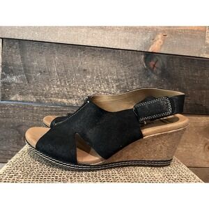 Women's Clarks Lafley Rosen Black Wedge Slingback‎ Sandals Size 8.5